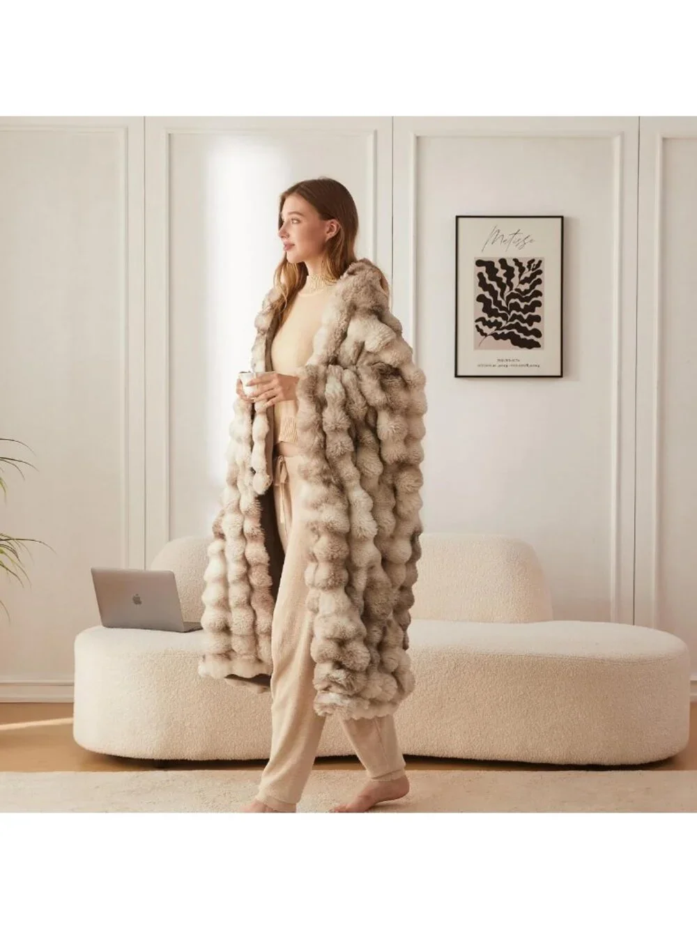 Cozy Soft Bubble Faux Fur Throw Blanket, 60